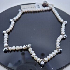 Lori Fantz-Koenig Faux Pearl Crystal Art Deco Necklace Chain 17-18.5 inches